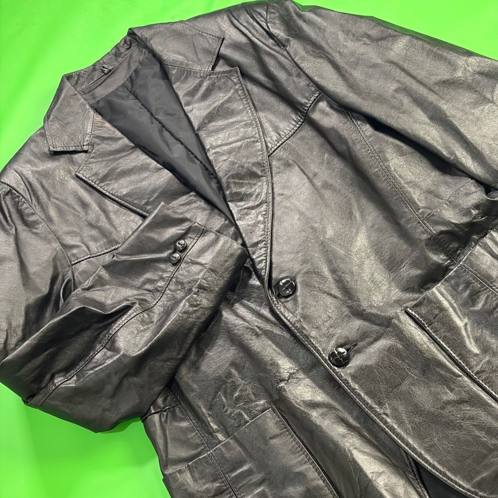 VTG 80s Sears The Leather Shop Blazer Mens 42 Black Genuine Sport Coat Argentina